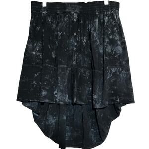 Raquel Allegra Skirt Tie Dye High Low Elastic Button Front Goth Black 1 M 32